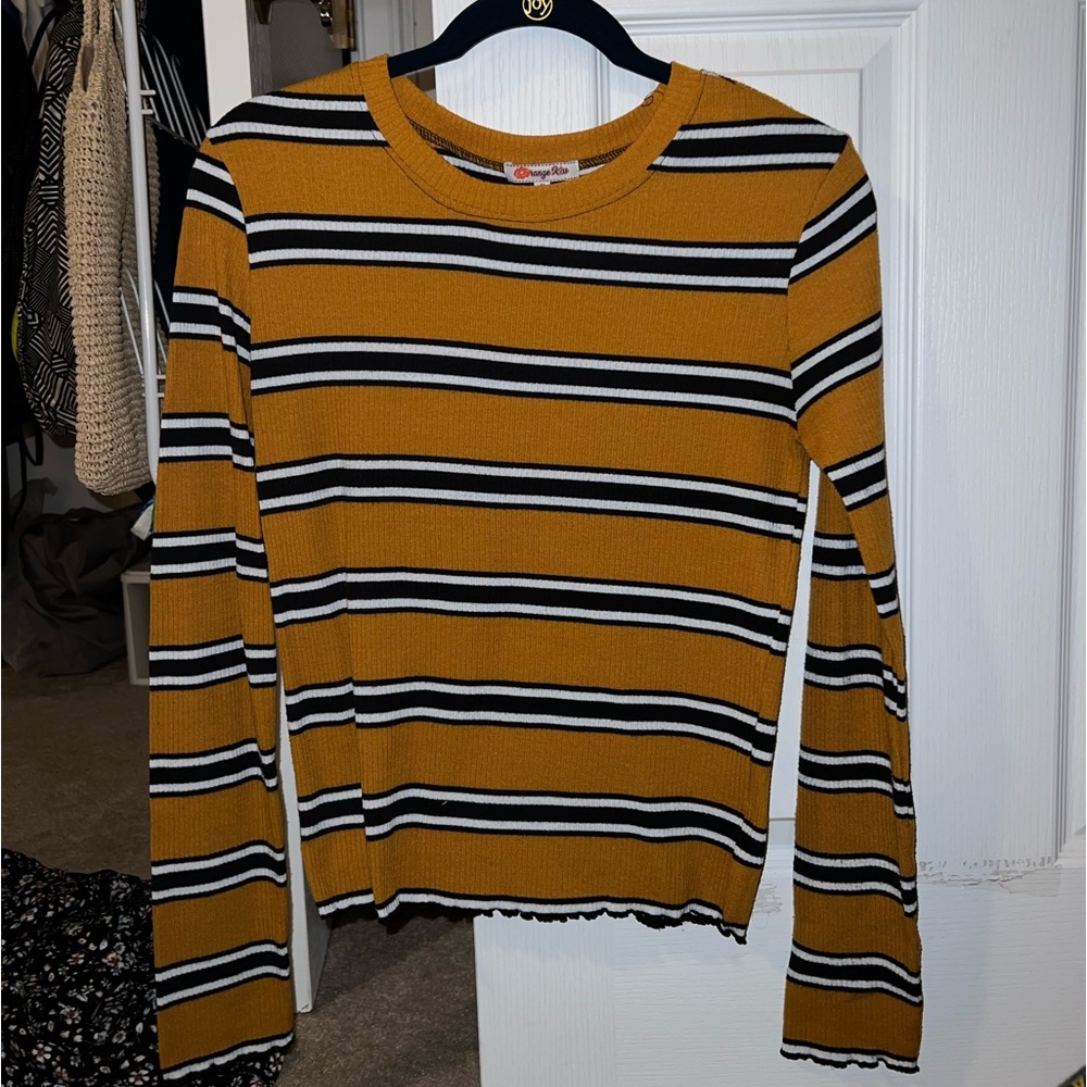 Gold striped long sleeve shirt